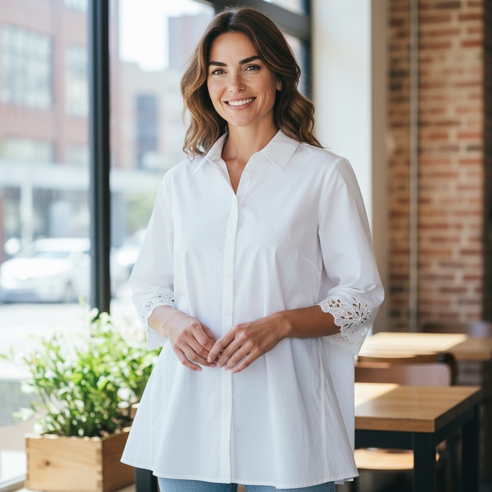 STELLA CARAKASI White Blouse with Lace Detail - Size XL